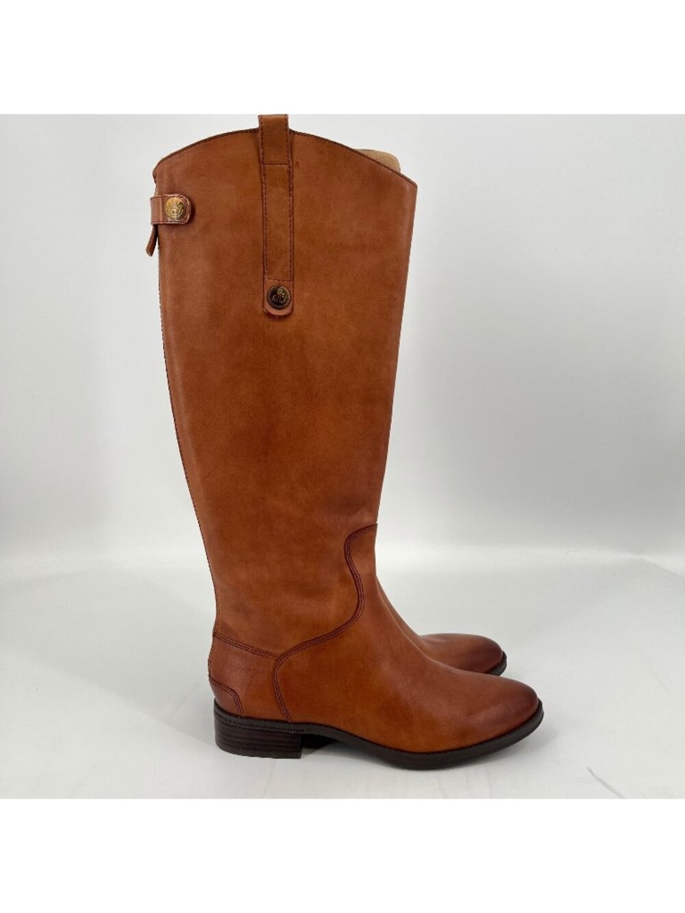 Sam Edelman Penny Riding Boots Brown Size 7.5M Leather Knee High Zip Block Heel